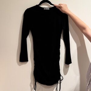 ReoRia Black Long Sleeve Ruched Mini Dress